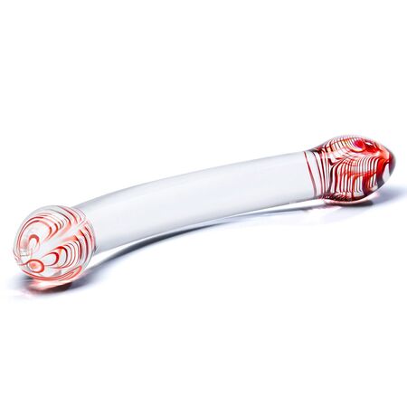 Изогнутый двусторонний фаллос из стекла Red Head - 22 см.